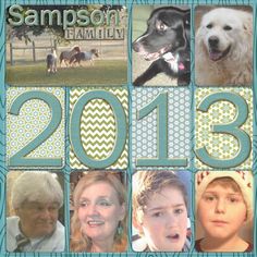 a family photo collage with the year 2013 written in blue and pictures of dogs