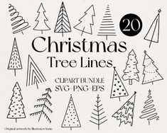 christmas tree lines clipart bundle