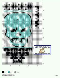 a cross stitch pattern with an image of a skull on the front and back side