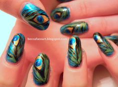 peacock feathers Designs For Nails, 15 Nails, Art Peacock, Animal Print Nails Art, Animal Nails