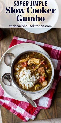 a white bowl filled with gumbo and rice