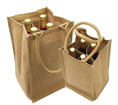 two bags with bottles in them sitting next to each other