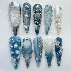 Ice Queen Nails, Trendy Long Nails, Nail Art Birthday, Chinese Nails Designs, Xiaohongshu Nails, Nails Chinese, Nails Kpop, Birthday Nail Ideas, Chinese Nails