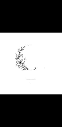 a black and white photo of a flower on a cross with an arrow in the background