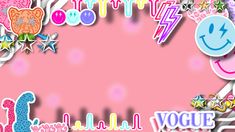 a pink background with various stickers on it and stars around the edges that spell out happy birthday