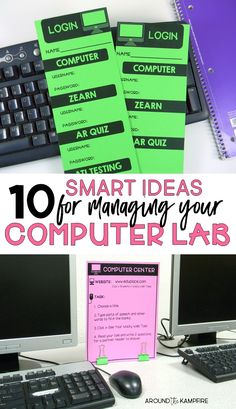 computer lab with text overlay that reads 10 smart ideas for managing your computer lab