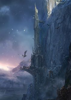 an iphone screen with the image of a castle and birds flying over it in front of a mountain