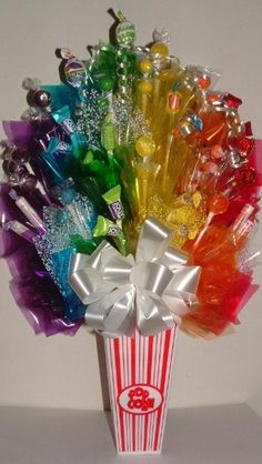 a bouquet of candy and candies in a box