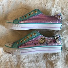 Skechers Slip-On Shoes Pink And Blue Cupids And Stars With Rhinestones Gold Eyelets Size 6.5-7 For Women Brand New, Never Worn Concert Clothes, Dinosaur Shoes, Skechers Slip On, Sketchers Shoes, Play Shoes, Light Up Sneakers, Slipon Sneakers, Skechers Kids, Light Sneakers