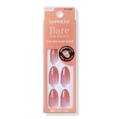 imPRESS Bare but Better Medium Press On Manicure Nails - IMPRESS COLOR BBB NAILS SERENITYFeaturesThe NO GLUE Mani - just peel, press & goColor Bare but Better press-on nails are pink & medium almondImproved adhesive for a secure hold that lasts for up to 7 daysChip proof, smudge proof & no dry time with hassle-free removal thats safe on natural nailsIncludes30 Press-on NailsPrep PadMini Nail FileManicure Stick - imPRESS Bare but Better Medium Press On Manicure Nails Best Press On Nails, Manicure Nails, Digital Gift Card, Artificial Nails, Ulta Beauty, False Nails, Nail Manicure, Beauty Inspiration, Press On Nails