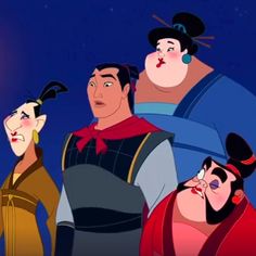 disney characters standing in front of a full moon