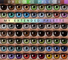 an assortment of different colored eyes with the words, my extended palette on each eye