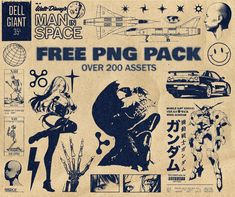 an advertisement for the free ping pack from man in space, which features images of people and vehicles