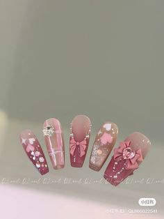 Charm Nails Y2k, Decoration Nails, Bow Nail, Angel Nails, Nails Arts, Blush Nails, Pretty Gel Nails, Diy Accessory