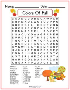 Colors of Fall Word Search for Kids - Puzzle Cheer