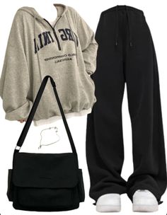 OOTD: Zipper Hoodie + Baggy Sweatpants + Large Canvas Satchel Bag Baggy Sweatpants