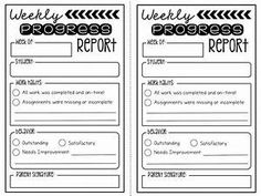 the printable progress report is shown in black and white