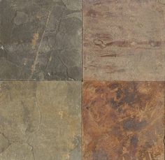 four different types of stone tiles with brown and tan colors on each tile flooring