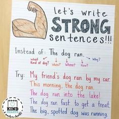 a handwritten note with the words let's write strong sentences on it