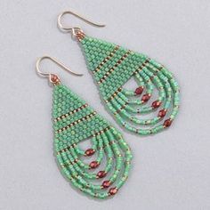 green beaded earrings with red beads