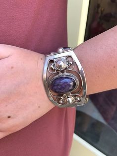 Amethyst Stones, Amethyst Bracelet, Vintage Mexican, Slide In, Sterling Silver Cuff, Amethyst Stone, Silver Cuff, Purple Amethyst, Cuff Bracelet