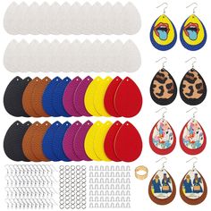 various pairs of earrings and earring clips on a white background with clippings