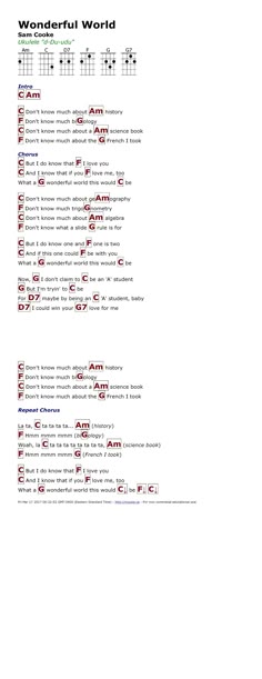 an image of a guitar chords page with the words wonderful world written in red on it