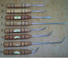 four different types of woodworking tools on a wooden table with measurements for each tool