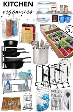 the kitchen organizer is organized with dishes and utensils