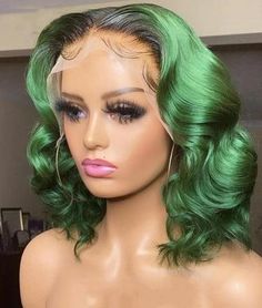 Green Lace Front Wigs, Sleek Braided Ponytail, Middle Part Wig, Wave Light, Ombre Green, Glamour Hair, Short Wave, Yellow Ombre