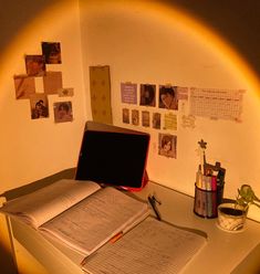 an open book sitting on top of a desk