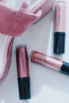 our high shine here's my number lipgloss will keep your lips hydrated + glowing. sheer with a tint of color, wear alone or with one of our neutral lipstick shades. paraben + cruelty free. #cestbeau1872 #lipgloss #simplebeauty #pinklipgloss #lipglosslooks #makeupaesthetic #pinkgirlyaesthetic Pink Lip Gloss, Aesthetic Makeup, Wear Pink