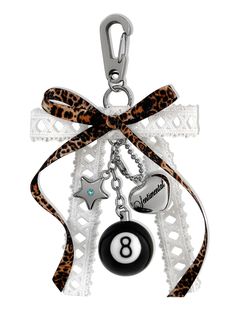 From leopard print satin ribbon to the dremiest of pendants, the 'SENTIMENTAL' keychain will easily become your new favorite accessory ౨ৎ  ☆ This is an exclusive piece with very limited quantities ☆ Made with stainless steel pendants and clasp, crochet lace, and satin ribbon ☆ 'Sentimental' engraving detail ☆ Handmade Bow Keychain, Custom Charm Bracelet, Handbag Essentials, Blue Watches, Toggle Bracelet, Jewelry Choker, Custom Watch, Stainless Steel Pendant