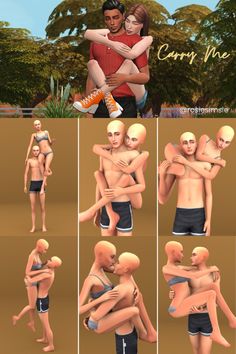 multiple images of the same man and woman in different poses, each with their arms around one another