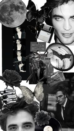 a collage of photos with the theme of twilight and robert pattis in black and white