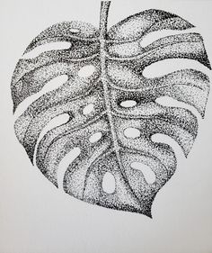 a black and white drawing of a leaf