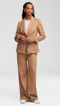 Get to know the casual friend to our best-selling wide leg trouser, with the stylish addition of classic functional details, belt loops, and buttons at back pockets. Crafted from luxe textured Italian wool, this style will instantly elevate your fall/winter wardrobe. Elegant Wide Leg Pants With Patch Pockets, Elegant Straight Leg Pants With Patch Pockets, Structured Pants For Fall Workwear, Classic Structured Work Pants, Classic Structured Pants For Workwear, Classic Tailored Structured Bottoms, Elegant Workwear Bottoms With Patch Pockets, Structured Bottoms For Workwear In Fall, Formal Structured Classic Bottoms