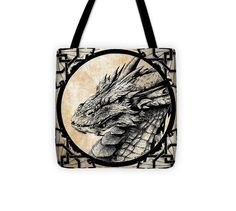 Dragon Tote Bag - Smaug The Terible Fierce Dragon, Ink Design, Pen And Ink, Reusable Tote Bags, First Love