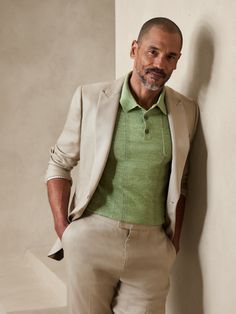 A beautiful fusion of tradition and modernity, the utility polo reimagines the classic polo silhouette with beautiful ribbed detailing on a luxurious cotton and linen backdrop.  Polo collar with button placket.  Straight hem.  Standard fit.  Short sl Linen Backdrop, Polo Jumper, Sweater Polo, Linen Sweater, Polo Sweater, Green Sweater, Polo Collar, Button Placket, Cotton Linen