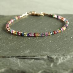 Sapphire Bracelet, 18K Gold Beads, 14K Solid Gold, Tiny Natural Multi Color Gemstones, Gift Jewelry - Etsy Colored Sapphires, Jewelry Sapphire, Precious Beads, Turquoise Bead Bracelet, Colombian Emeralds, Rainbow Beads, Coral Jewelry, Sapphire Bracelet, Color Tones