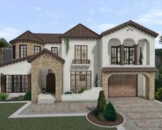 this is an artist's rendering of a house in the desert with stone and stucco