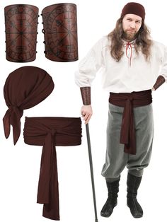 PRICES MAY VARY. Pirate Dress: the pirate accessories for adults include 2 pieces of leather armor bracers, 1 pieces of pirate head scarf and a long belt, a complete medieval pirate outfit Universal Size: the pirate bandana measures about 54 x 54 cm/ 21.26 x 21.26 inches, the pirate sash is about 300 x 23 cm/ 118.11 x 9.06 inches, and the arm cuffs are approx. 18 x 13 cm/ 7.09 x 5.12 inches; The wrist guards can be adjusted according to your arm size through the rope, comfortable fit most men and women Cool Design: our leather gauntlet wristband is made of quality artificial leather, printed with Vegvisir symbol, runic compass design, vintage and delicate; And the large sash and bandana are made of cotton fabric in solid color, comfortable to touch, not easy to tear, durable and lasting Co Leather Arm Armor, Pirate Head Scarf, Pirate Sash, Pirate Costume Accessories, Pirate Themed Birthday Party, Pirate Bandana, Pirate Dress, Leather Gauntlet, Pirate Themed Birthday