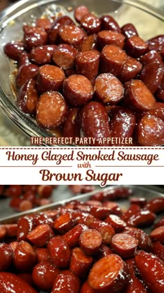 The Perfect Party Appetizer: Honey Glazed Smoked Sausage with Brown Sugar Smoked Sausage Bites Appetizer Recipes, Appetizers Using Sausage, Apple Butter Little Smokies, Smoked Sausage Appetizers Crock Pot, Smoked Sausage Appetizer Recipes, Brown Sugar Kielbasa Bites, Andouille Sausage Appetizers, Brown Sugar Lil Smokies, Smoked Sausage And Pineapple