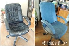 an office chair that is upholstered and turned into a reclining desk chair