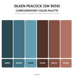 Silken Peacock (SW 9059) - Complementary Color Palette Peacock Blue Decor, Peacock Color Palette Bedroom, Sherwin Williams Silken Peacock, Petrol Blue Colour Palette, Silken Peacock Sherwin Williams, Petrol Color Palette, Peacock Blue Paint