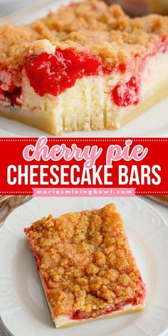 These Cherry Pie Cheesecake Bars are the perfect combination of two classic desserts. The rich and creamy cheesecake is topped with a layer of sweet and tart cherry pie filling, all on top of a buttery graham cracker crust. This recipe is sure to become a family favorite! Cherry Pie Filling Recipes Desserts, Cherry Filling Recipes, Cherry Pie Crumble, Cherry Cheesecake Bars, Tart Cherry Pie, Pie Filling Desserts, Cherry Pie Filling Recipes