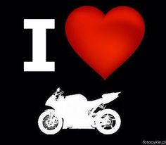 a motorcycle with the word i love on it and a red heart in the background