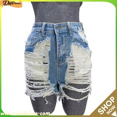 Feminine Denim Shorts Denim High Waist Casual Ripped Summer Jeans Summer High-rise Jeans With Zipper Closure, High Rise Jeans With Zipper Closure For Summer, High Waist Jean Shorts With Zipper Closure, Trendy Denim Shorts With Zipper Closure, Cutoff Denim Shorts With Zipper Closure, High Rise Jean Shorts With Zipper For Spring, Denim Cutoff Shorts With Zipper Closure, Denim Blue Jean Shorts With Zipper Closure, Shorts Ripped