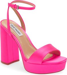 Steve Madden Lessa Platform Ankle Strap Sandal | Nordstrom Girly Shoes Pink, Steve Madden Pink Heels, Pink Prom Shoes, Hoco Heels, Hot Pink High Heels, Pink Platform Sandals, Hot Pink Shoes, Pink Platform Heels