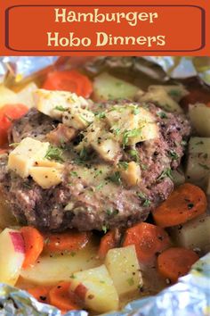 some meat and vegetables are in foil on the table